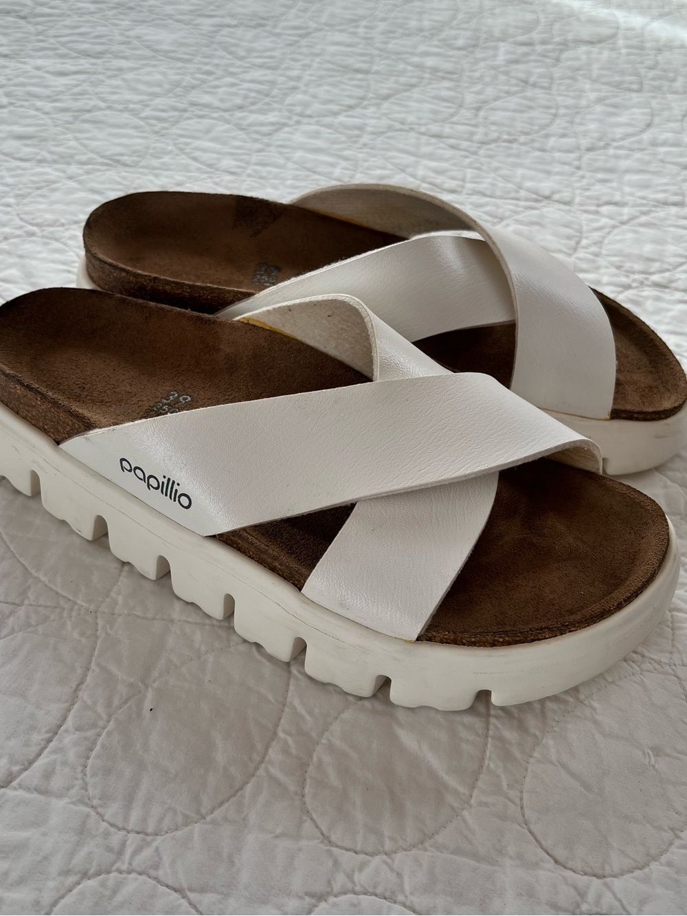 Papillio by Birkenstock White Leather Daytona Crisscross Chunky Sandals Coastal